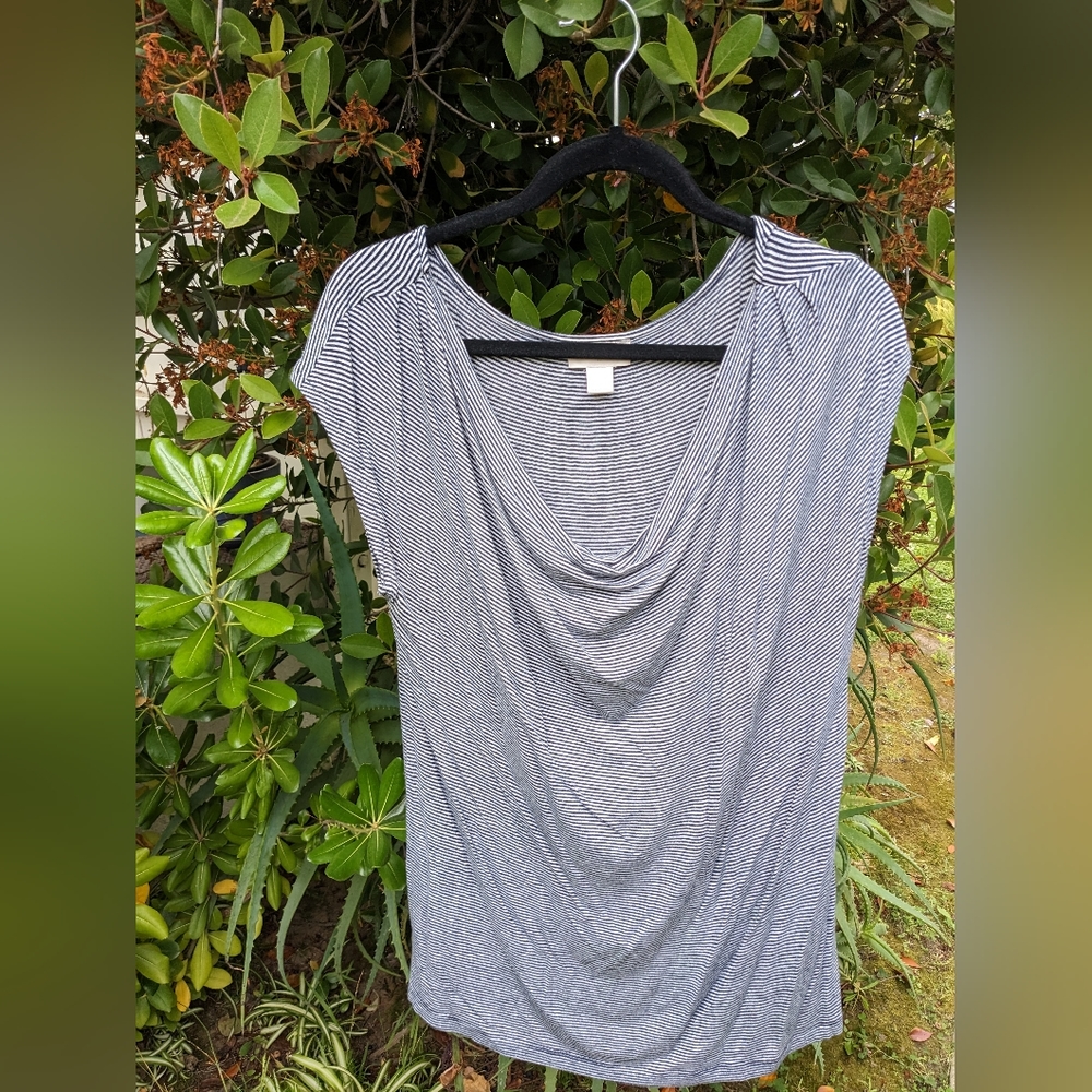 B/W Stripe Cowl Neck Top